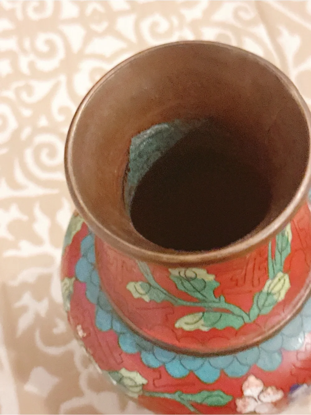 Brown Floral Cloisonné Decorative Vase
